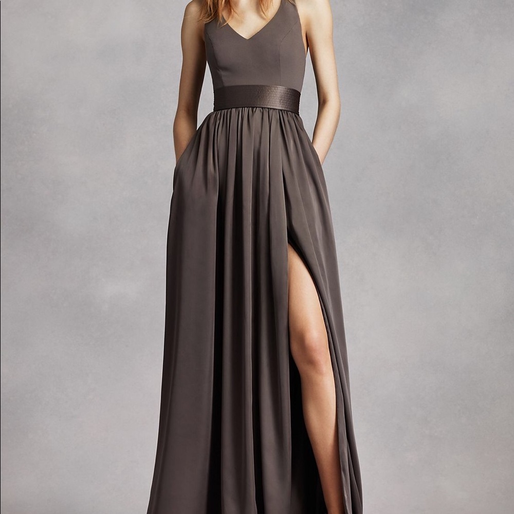 White by Vera Wang Bridesmaid- V neck halter dress